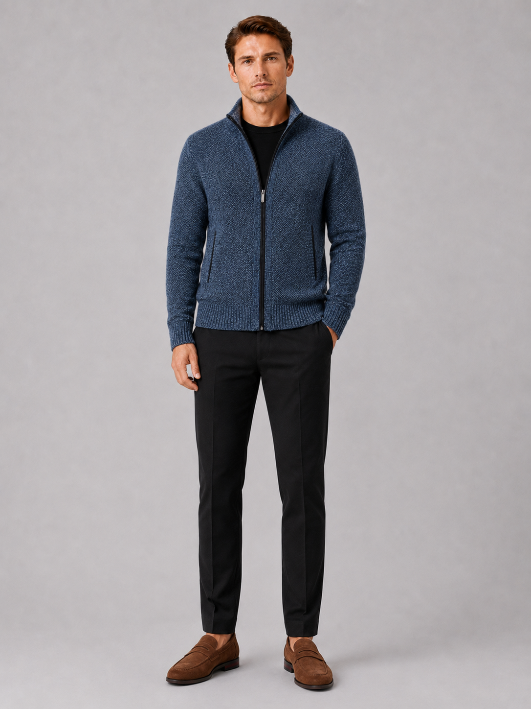 Herren Fleece-Strickjacke mit Reißverschluss