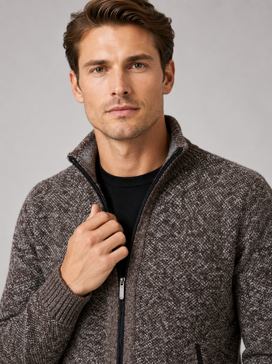 Herren Fleece-Strickjacke mit Reißverschluss