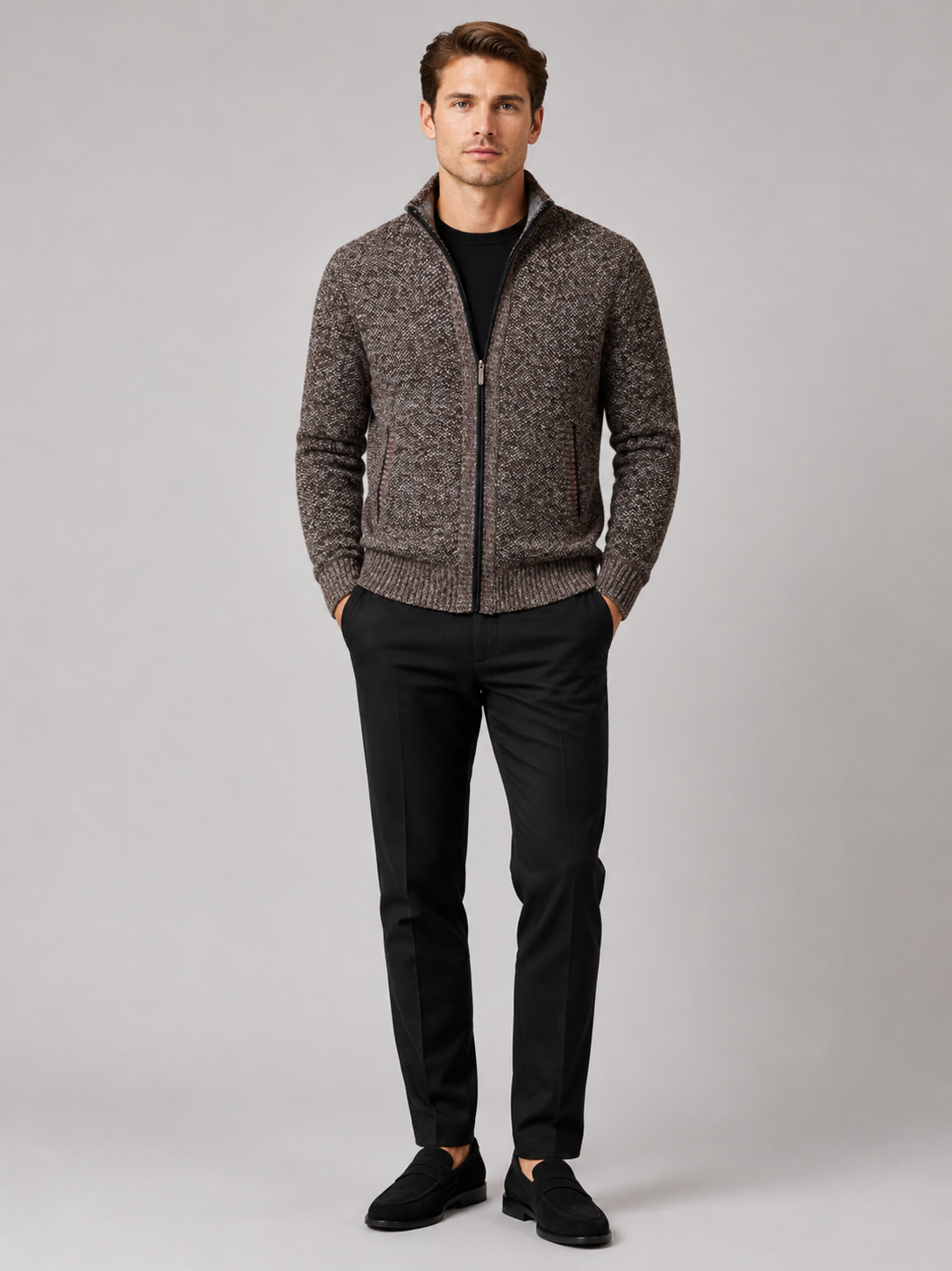 Herren Fleece-Strickjacke mit Reißverschluss
