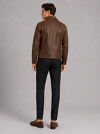 Veste aviateur en cuir pour hommes avec fermeture éclair