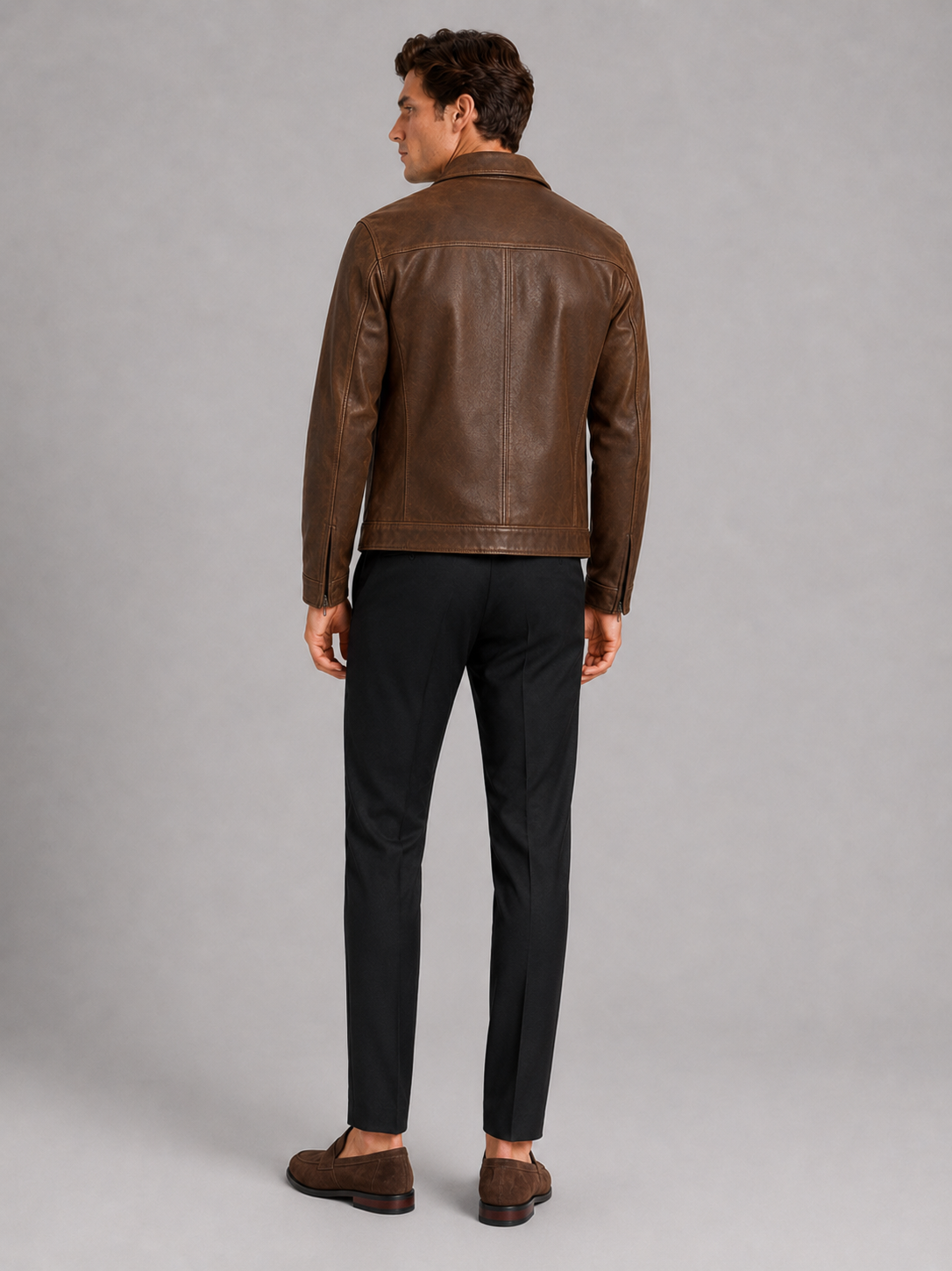 Veste aviateur en cuir pour hommes avec fermeture éclair