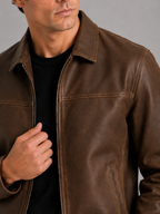 Veste aviateur en cuir pour hommes avec fermeture éclair
