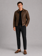 Veste aviateur en cuir pour hommes avec fermeture éclair