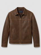 Veste aviateur en cuir pour hommes avec fermeture éclair