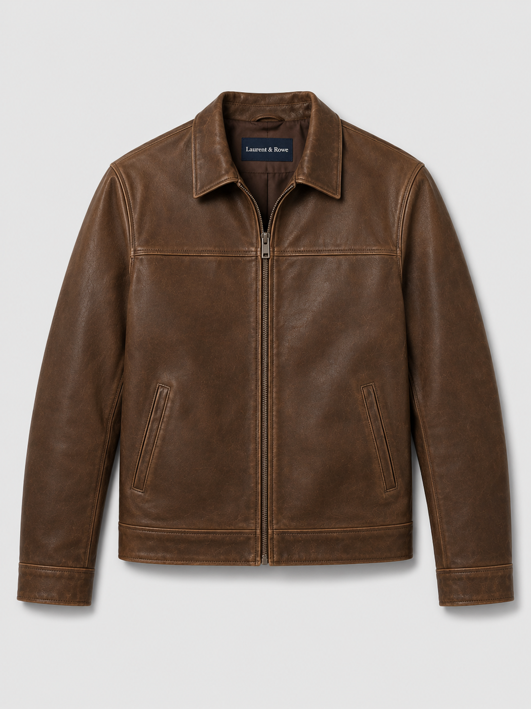 Veste aviateur en cuir pour hommes avec fermeture éclair