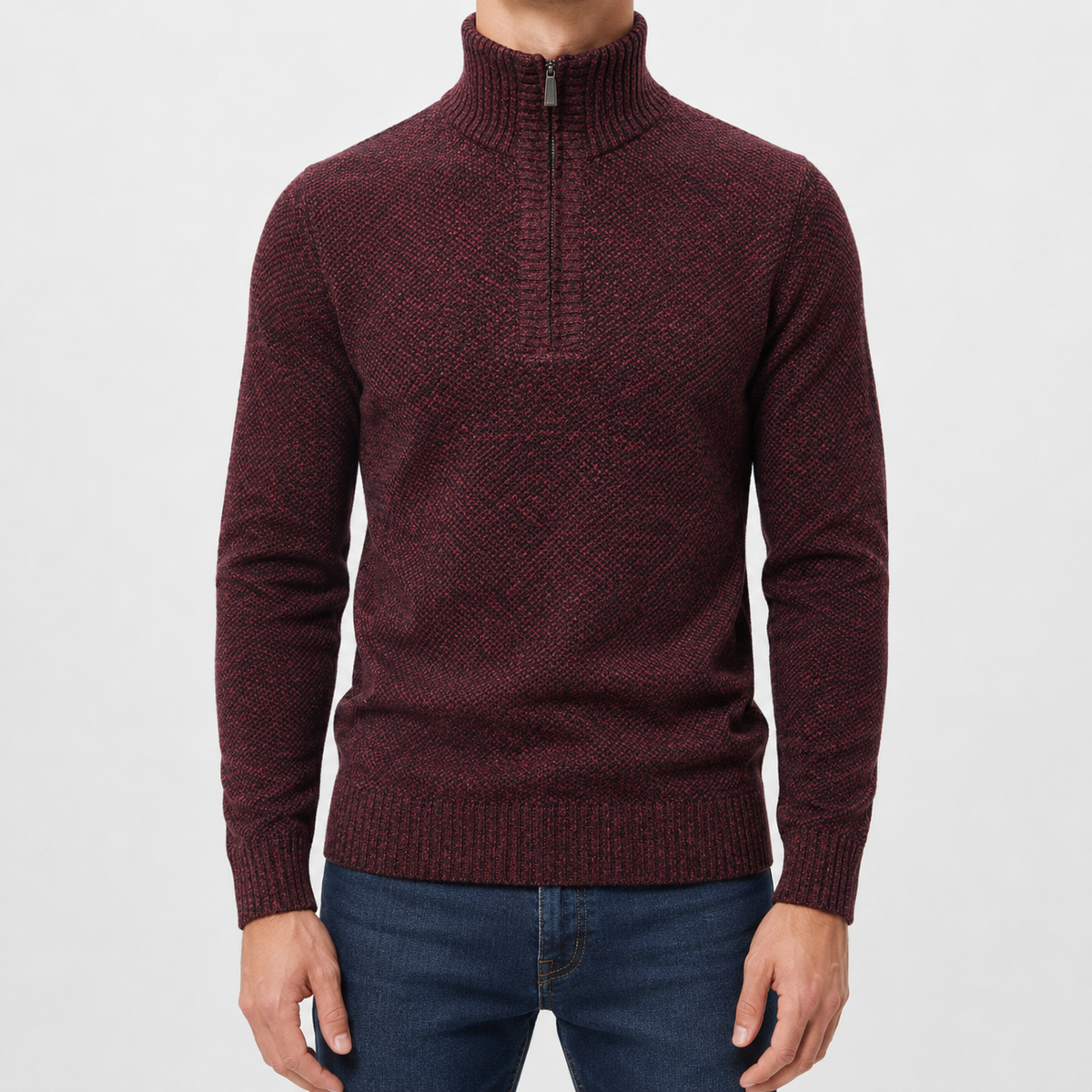 Herren Plüsch Pullover mit Viertelreißverschluss