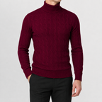 Herren Rollkragenpullover Strickpullover mit Zopfmuster Warm und Bequem