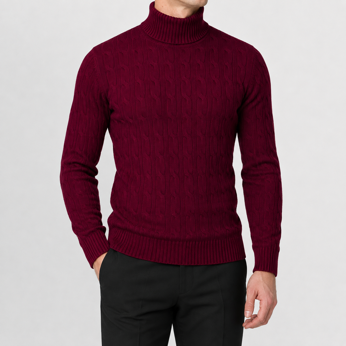 Herren Rollkragenpullover Strickpullover mit Zopfmuster Warm und Bequem