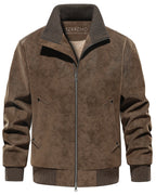 Zwarte herenjas in suède-look met warme fleece voering