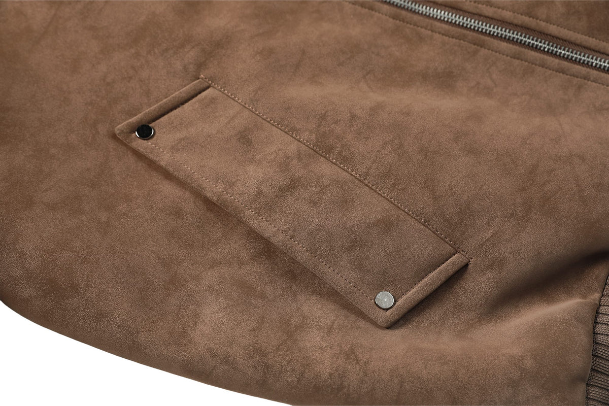 Zwarte herenjas in suède-look met warme fleece voering