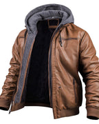 Veste bomber homme en similicuir avec capuche doublée
