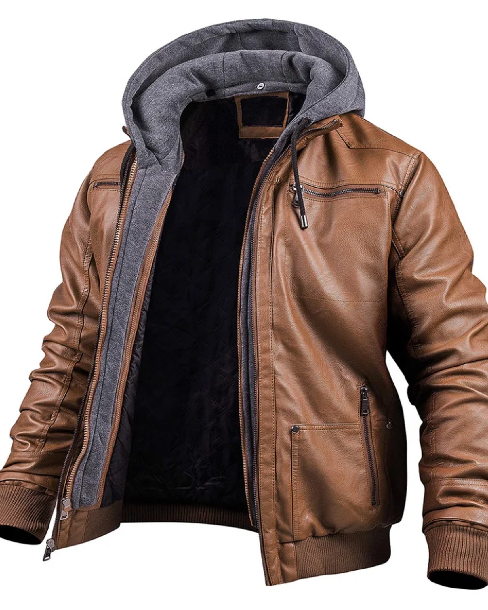 Veste bomber homme en similicuir avec capuche doublée
