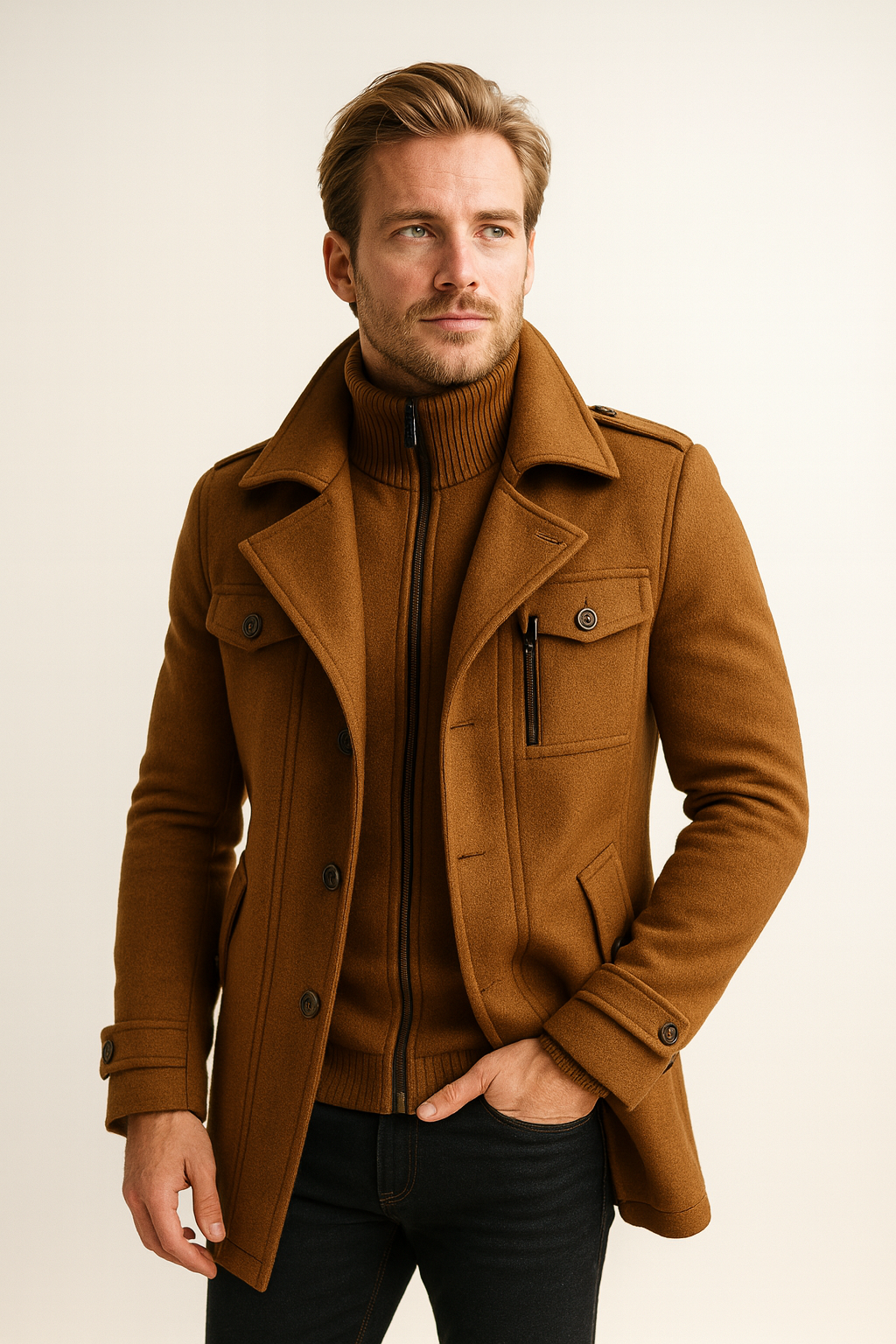 Manteau élégant pour homme en mélange de laine