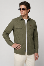 Regular Fit Herren Leinen-Overshirt in Olivgrün