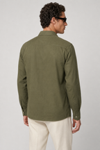 Regular Fit Herren Leinen-Overshirt in Olivgrün
