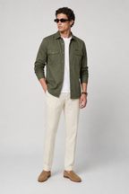 Regular Fit Herren Leinen-Overshirt in Olivgrün