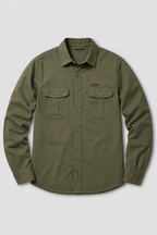 Regular Fit Herren Leinen-Overshirt in Olivgrün