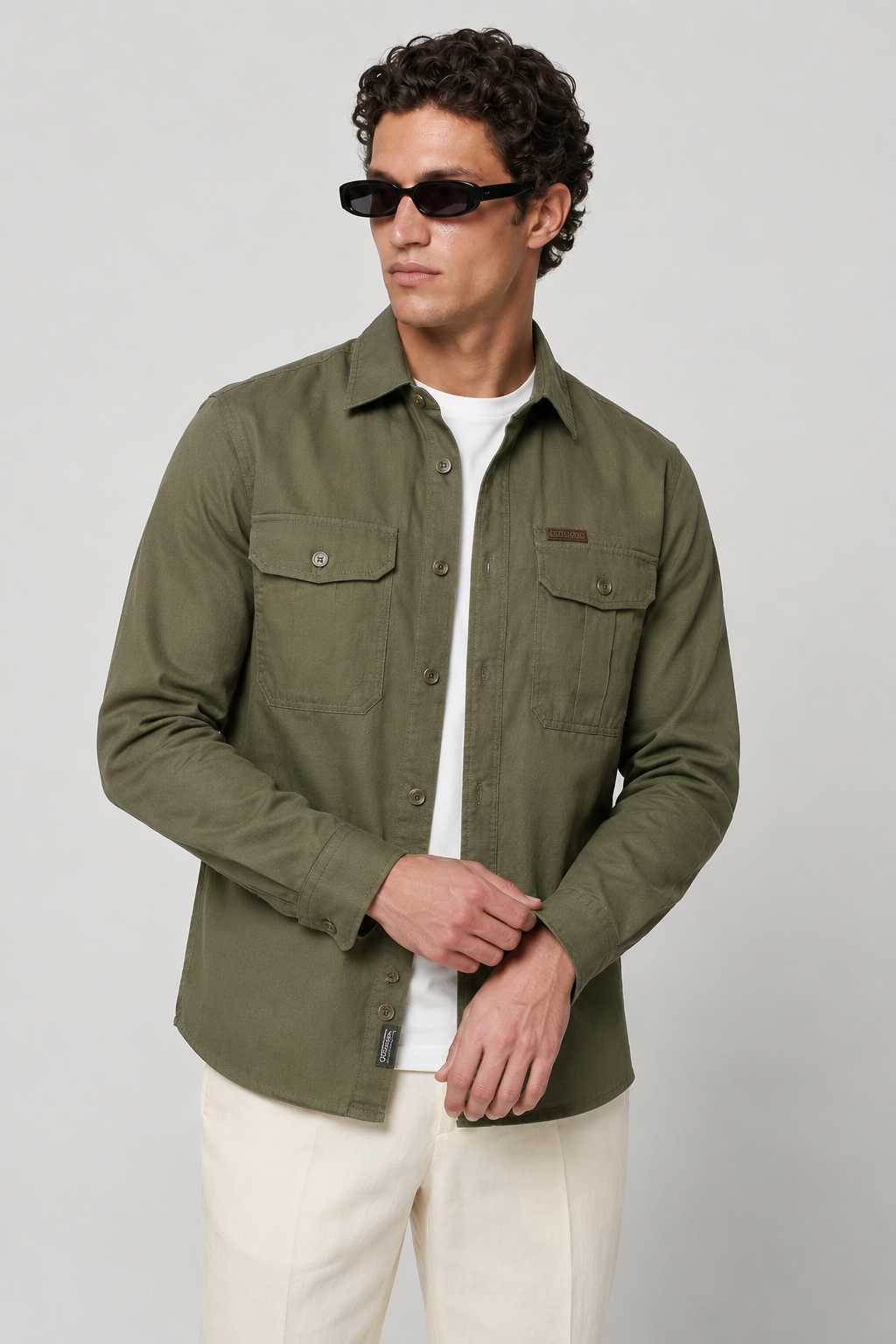 Overshirt Jakke til Mænd i Hør - Olivengrøn Regular Fit - - Jakker - Valmont Wear