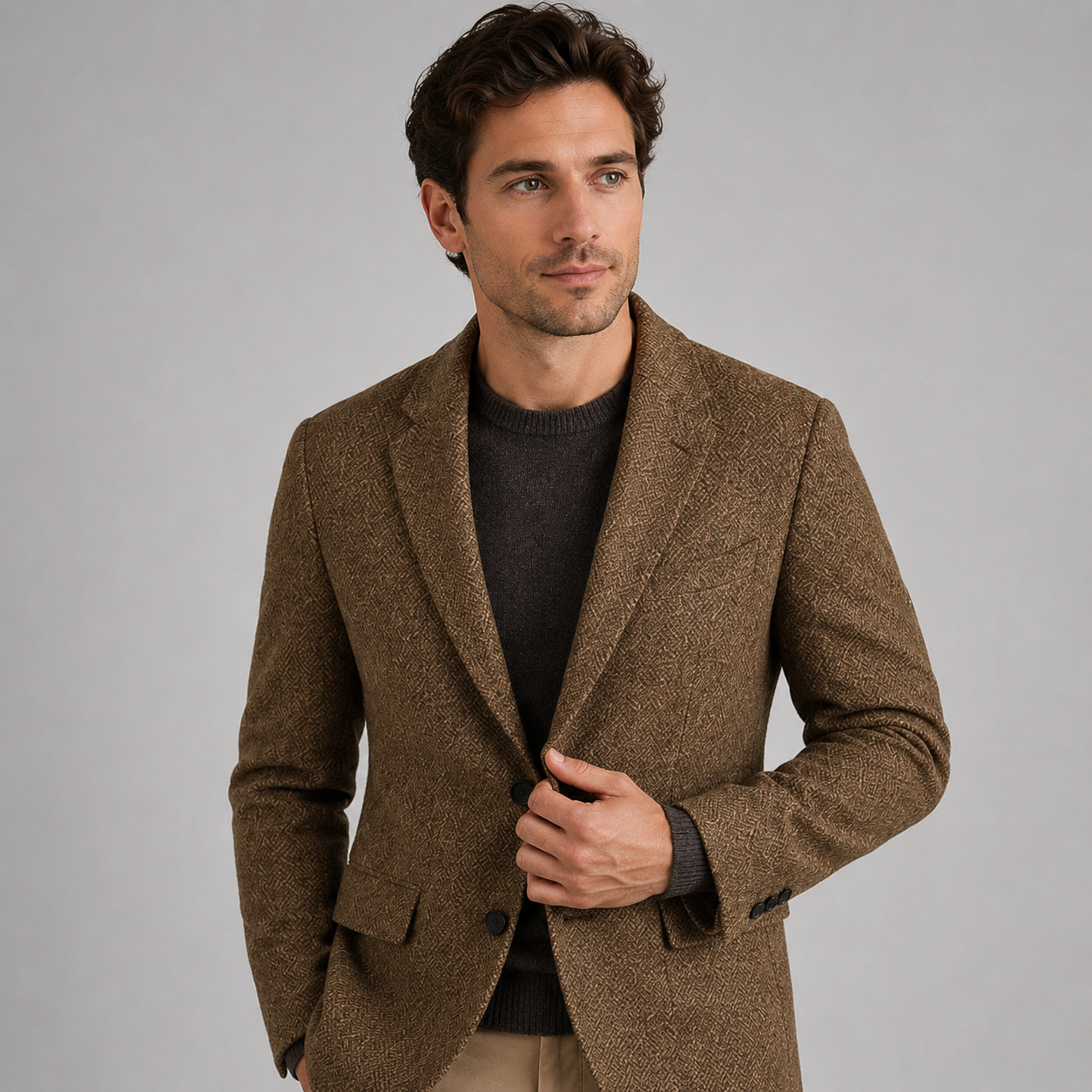 Blazer homme en mélange de laine coupe slim avec motif chevrons
