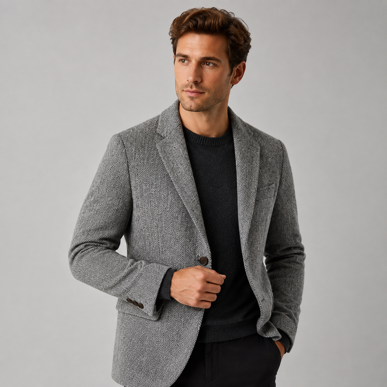 Blazer homme en mélange de laine coupe slim avec motif chevrons