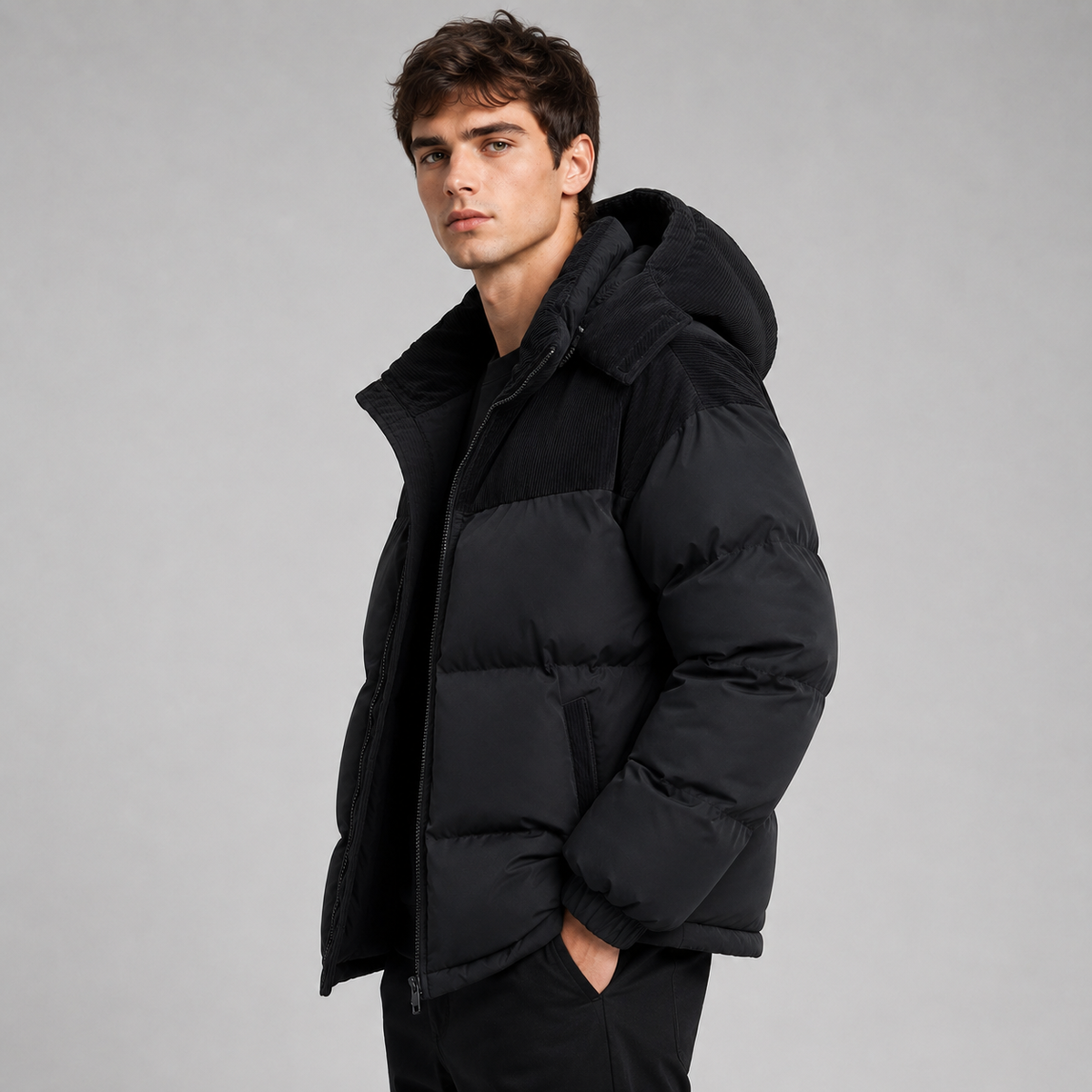 Herren Oversize Pufferjacke mit Kapuze
