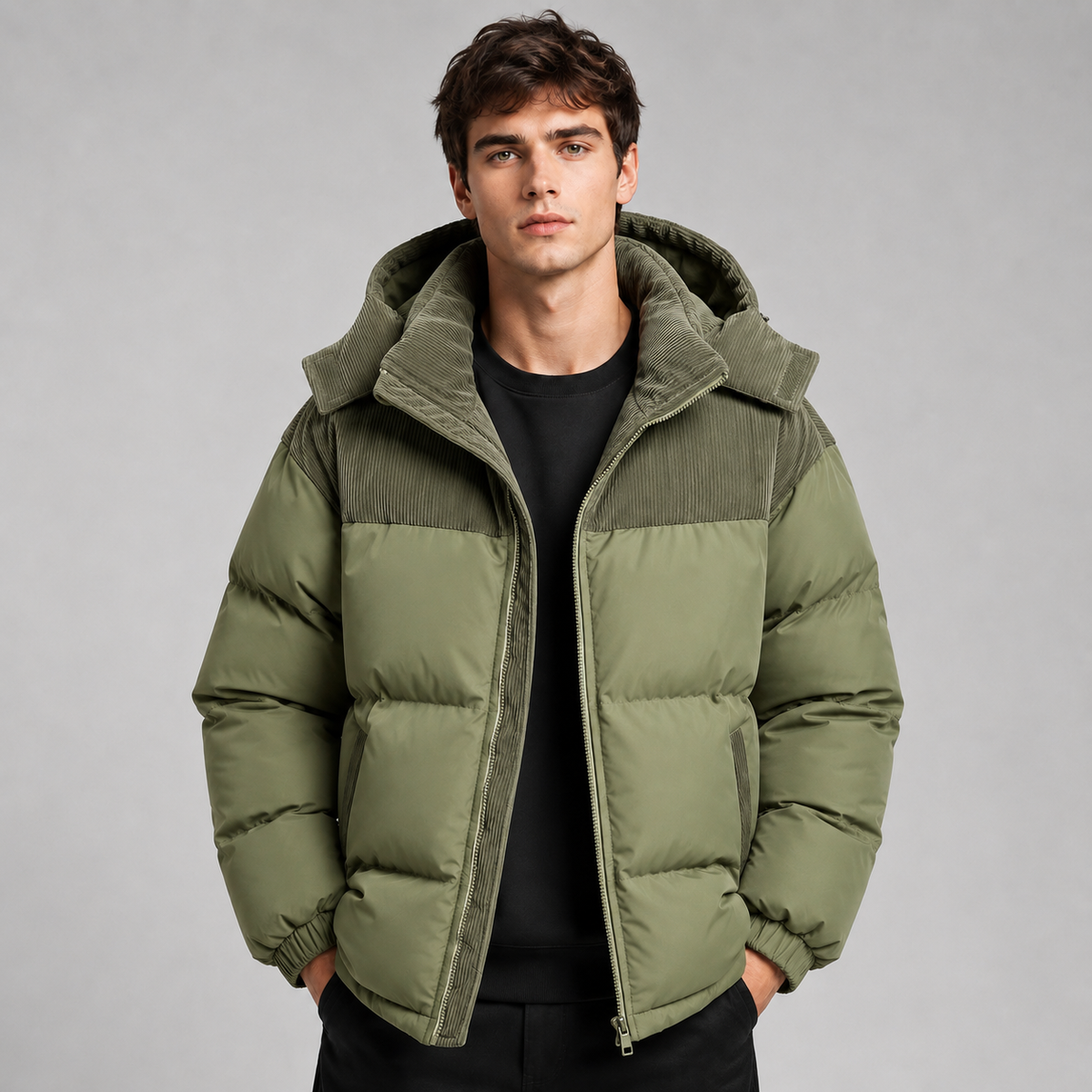 Herren Oversize Pufferjacke mit Kapuze