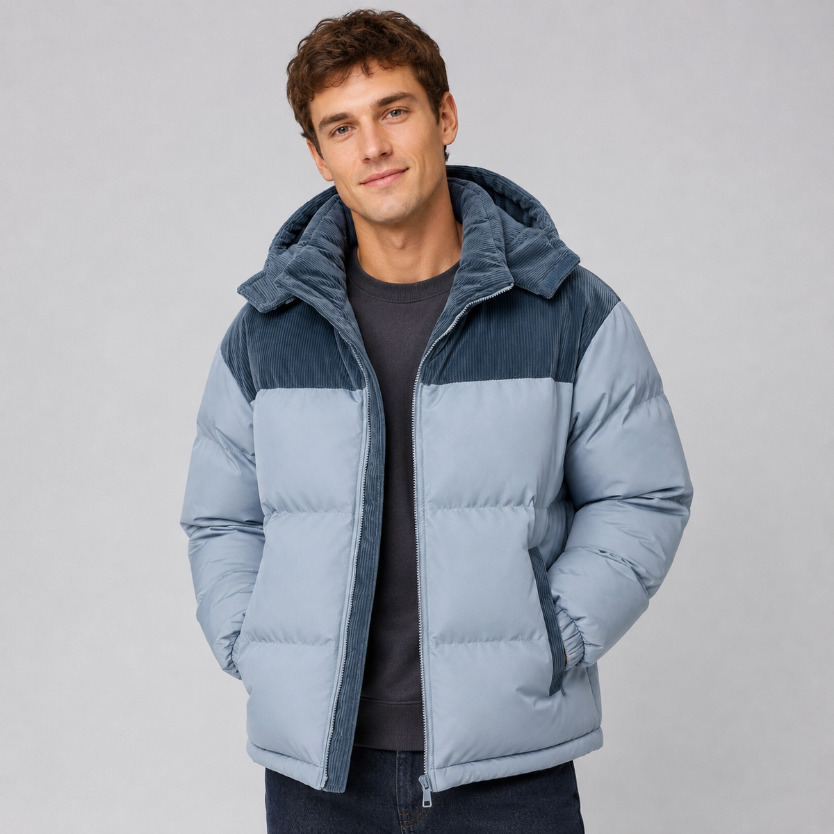 Herren Oversize Pufferjacke mit Kapuze