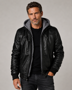 Veste bomber homme en similicuir avec capuche doublée