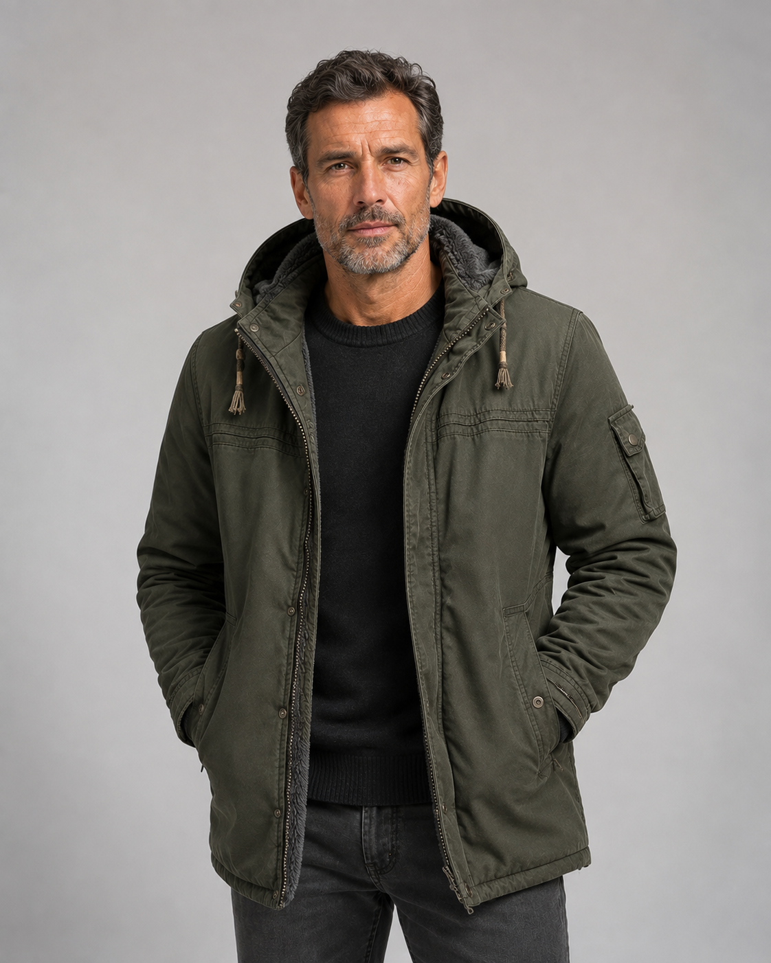 Veste d'hiver matelassée pour hommes avec capuche amovible