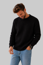 Pull-over en maille épaisse pour homme avec col rond