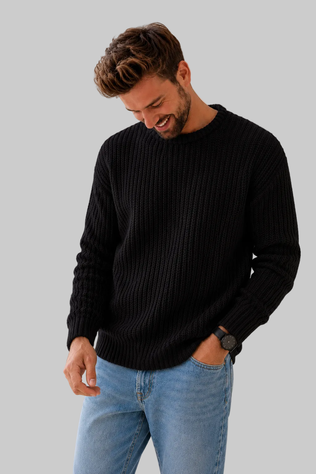 Pull-over en maille épaisse pour homme avec col rond