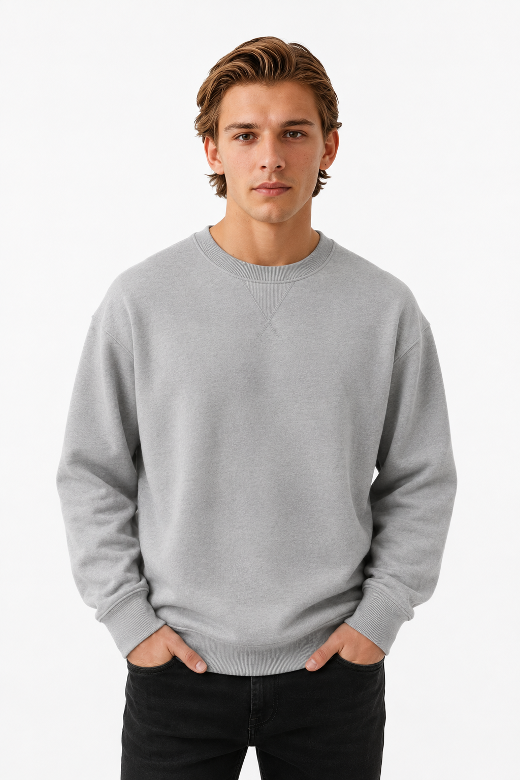 Oversized Striktrøje til Mænd - Grå - Uld - Heavyweight Rund Hals - - Sweatre - Valmont Wear