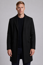 Sort Enkeltradet Herrefrakke i Premium Tekstil, Regular Fit - - Jakker - Valmont Wear
