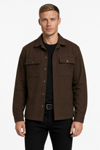 Overshirt jakke til mænd i hør - Kaffebrun regular fit til hverdag og fritid - - Jakker - Valmont Wear