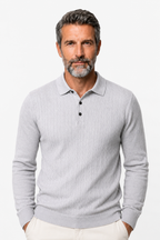 Pullover til Mænd - Lysegrå - Kabelstrik - Krave Langærmet - - Sweater - Valmont Wear