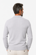 Herren Zopfstrickpullover mit Kragen in Hellgrau Langarm
