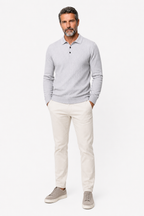 Herren Zopfstrickpullover mit Kragen in Hellgrau Langarm