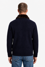 Cardigan homme avec fermeture éclair et col en fourrure