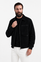 Herre sort corduroy jakke med lynlås i regular fit - perfekt til hverdagsbrug. - - Jakker - Valmont Wear