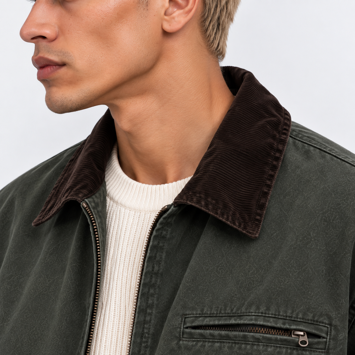 Herren Canvasjacke mit Cordkragen