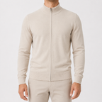 Cardigan homme en maille avec col montant, fermeture éclair et coupe décontractée