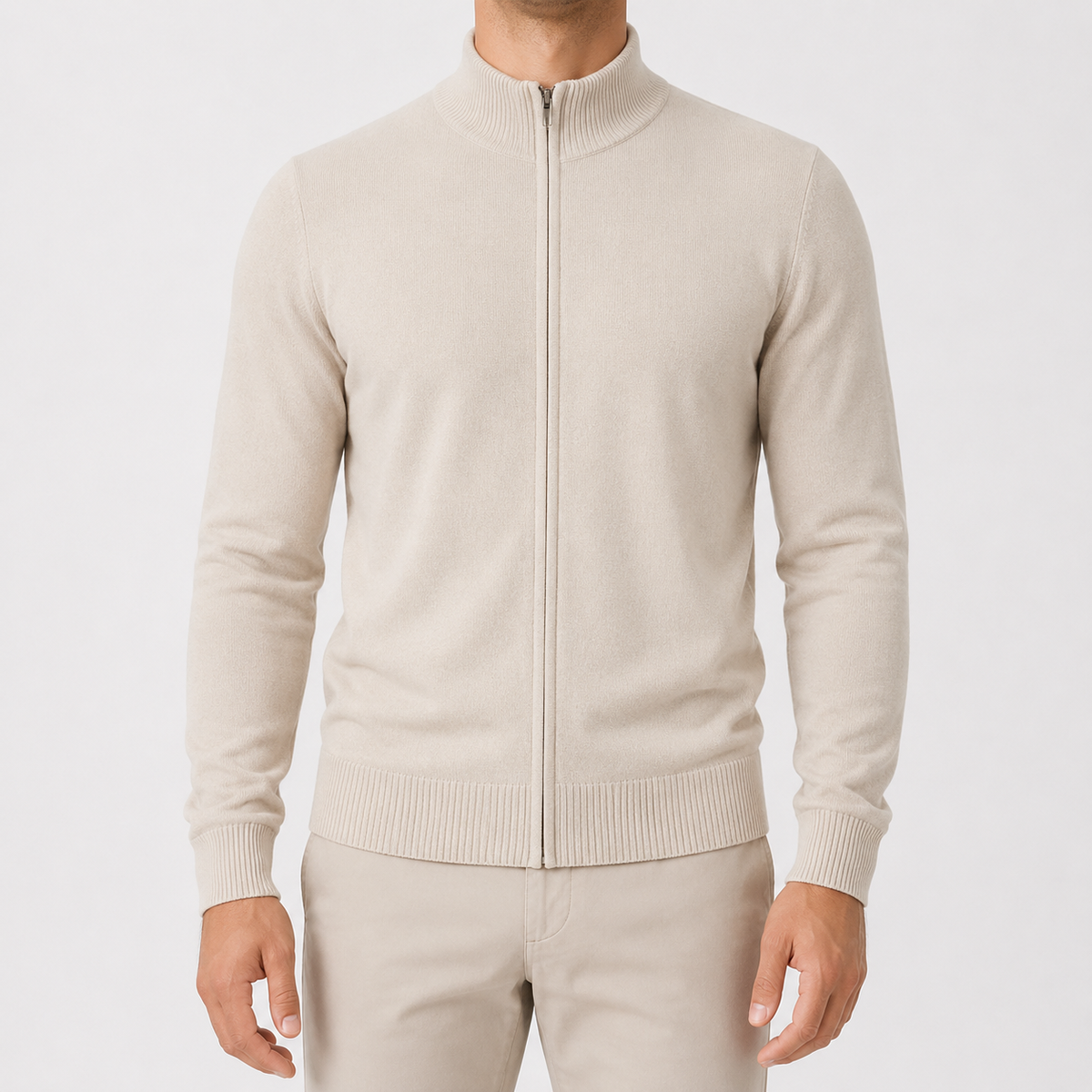 Herren Strickjacke mit Stehkragen Reißverschluss und Relaxed Fit