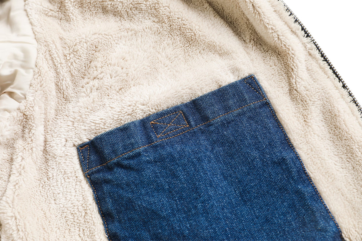 Heren denimjack met capuchon en fleecevoering