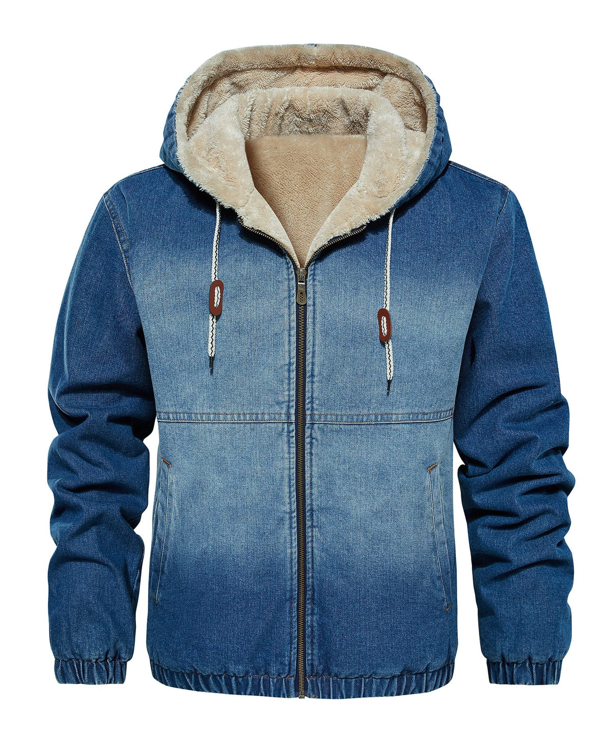 Blaue Herren Jeansjacke mit Kapuze und warmem Fleecefutter