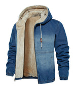 Heren denimjack met capuchon en fleecevoering