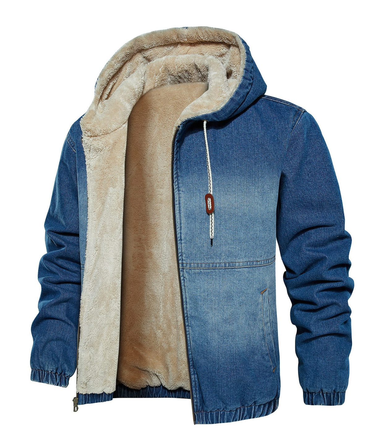 Blaue Herren Jeansjacke mit Kapuze und warmem Fleecefutter