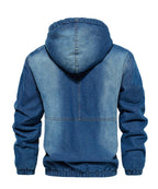 Blauwe heren spijkerjack met capuchon en warme fleece voering