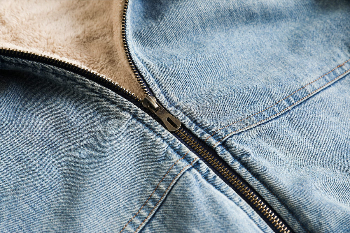 Heren denimjack met capuchon en fleecevoering