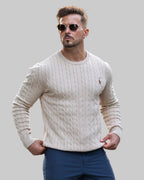 Pull en maille torsadée pour homme coupe régulière