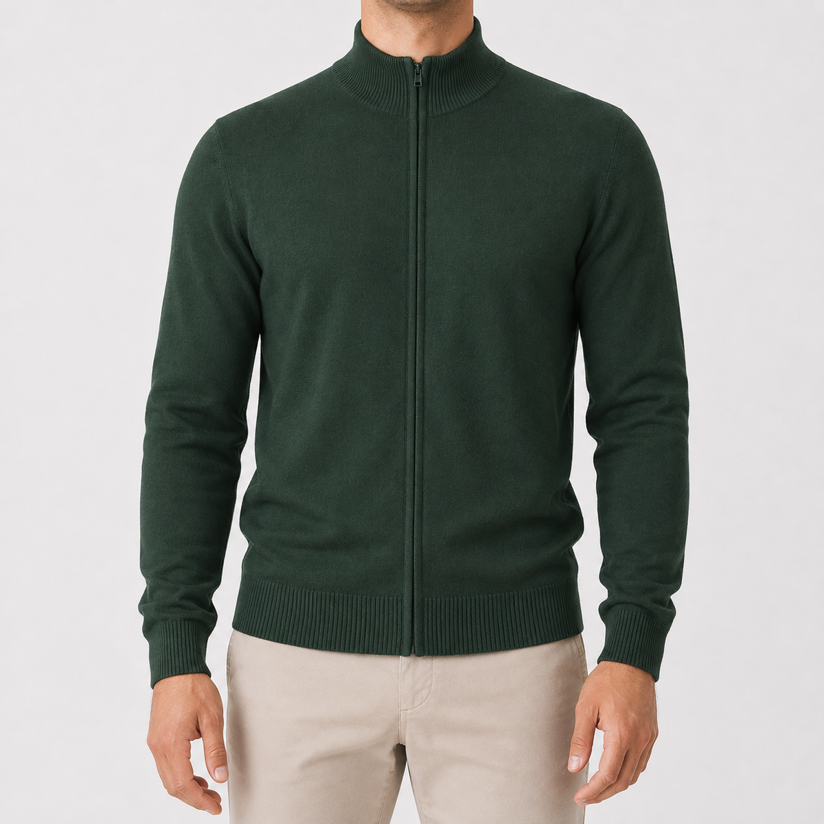 Herren Strickjacke mit Stehkragen Reißverschluss und Relaxed Fit